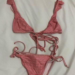 Red & White Striped Bikini Size M